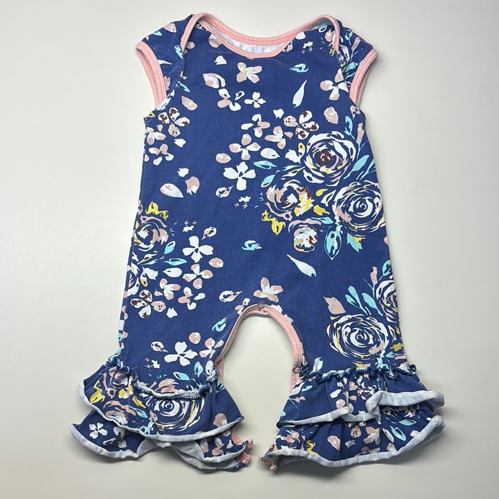 Floral Baby Romper with Ruffle Legs- 6-9 Month